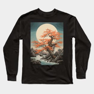 Vintage Mount Fuji Cherry Blossoms Geisha Japanese Garden Long Sleeve T-Shirt